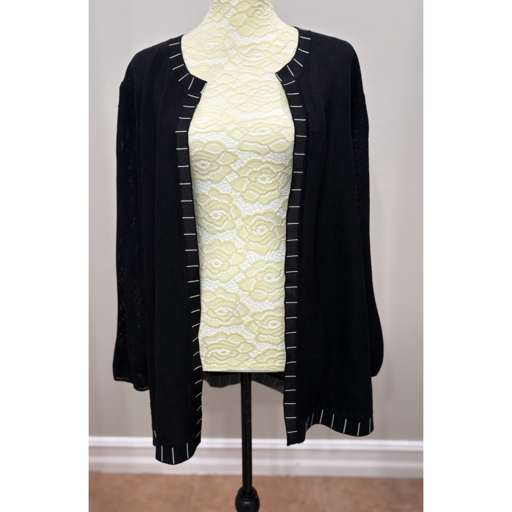 Exclusively Misook Women 3X Black Long Sleeve Open Cardigan Minimalist‎ *READ